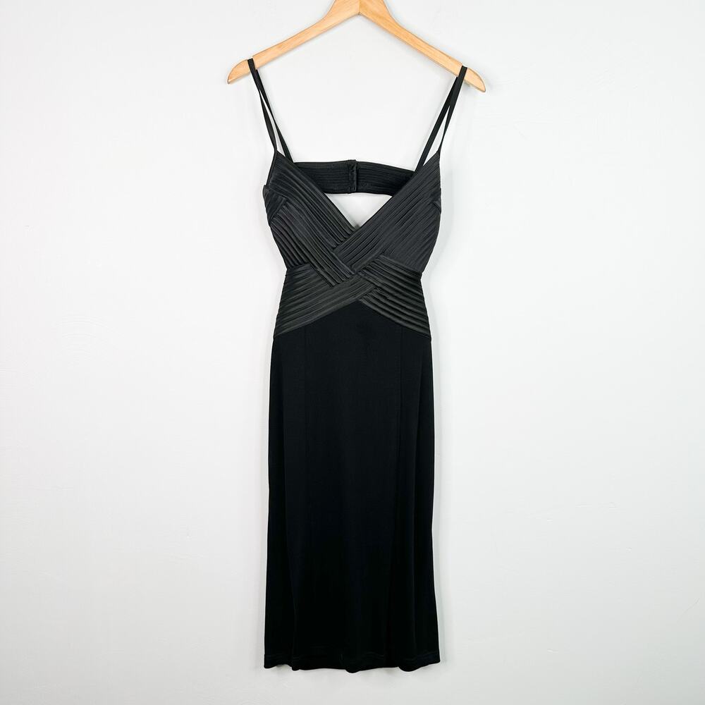 Tadashi Shoji Black Backless Faux Leather Sheath Dress